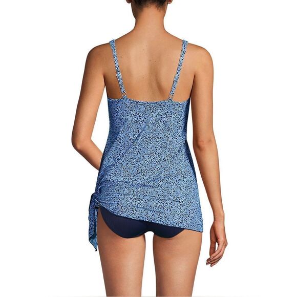 Land's End 1 piece fauxkini swimsuit slendersuit cloud blue navy ditsy lily 10 - Picture 2 of 6
